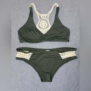 L*Space Dark Green Bikini with Crotchet Accents | Size L